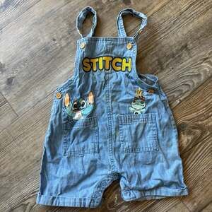 Disney Baby Stitch and Scrump Denim Shortall Overalls 12M Light Blue